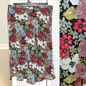 XL Dana Taylor Colorful Wild Retro Style Floral on Black Long Lined Skirt